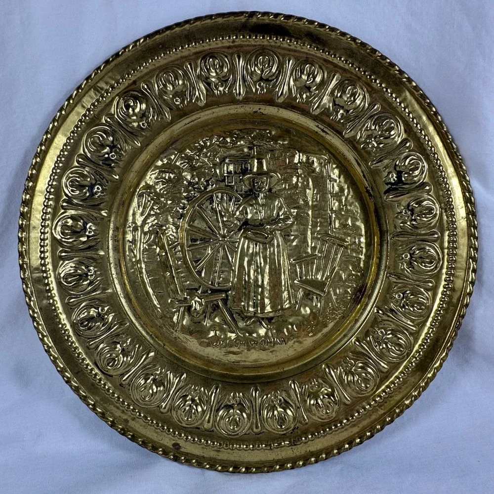 Vintage Pair of Embossed Brass Wall Plates Made in England Peerage Jenny Jones